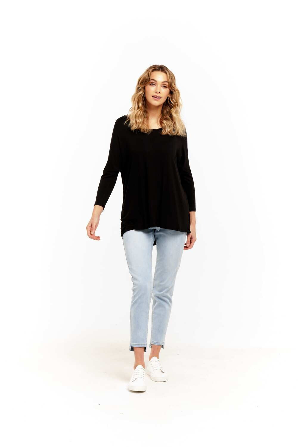 Milan 3/4 Sleeve Top- Black